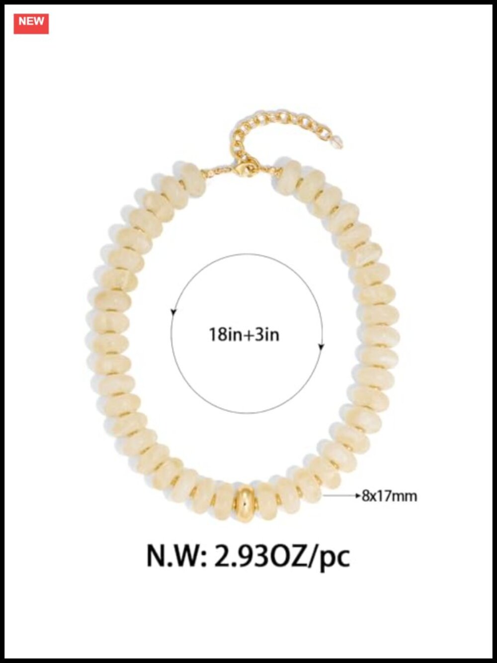 Chunky Beaded Choker Necklace Gold Accent Adjustable Boho Summer Jewelry - Picture 5 of 6